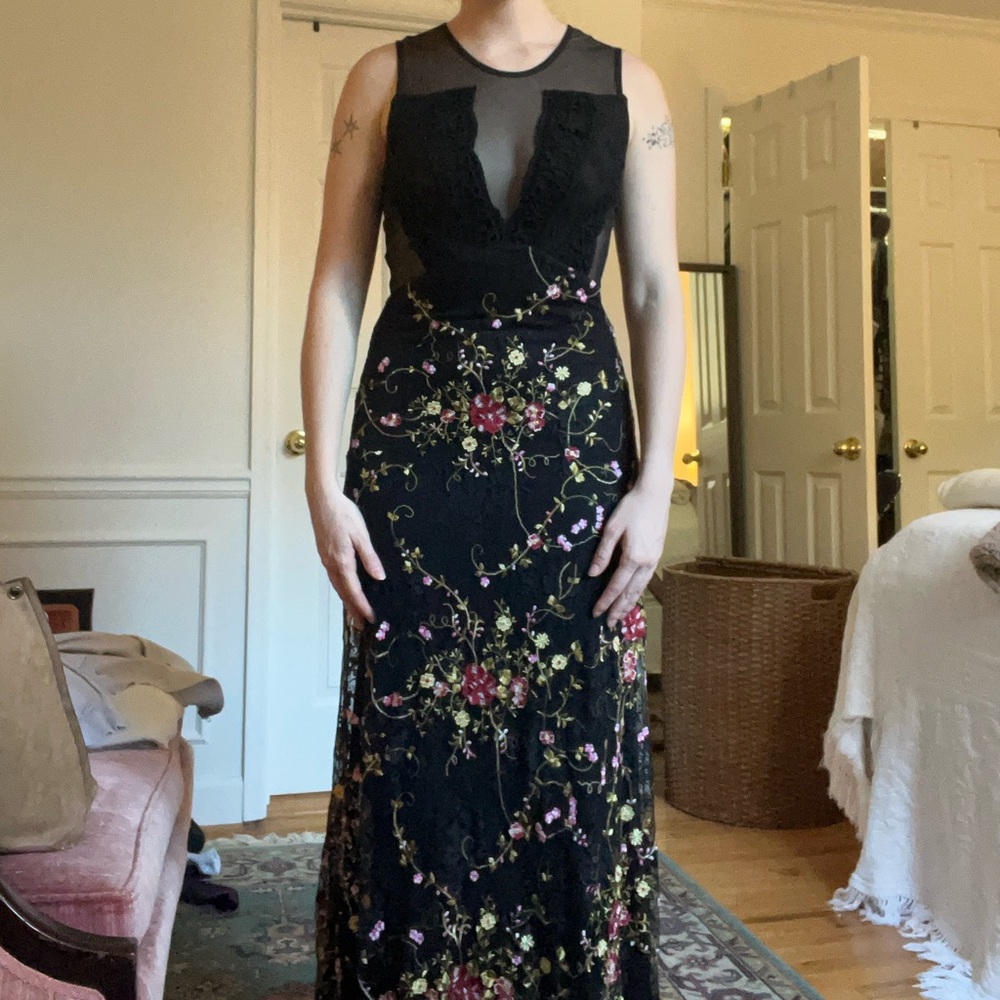 Floral Embroidered Black Dress